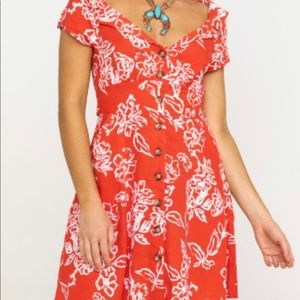 3 Free People Whimsical Floral Red White Mini V-Neck Women’s Dress